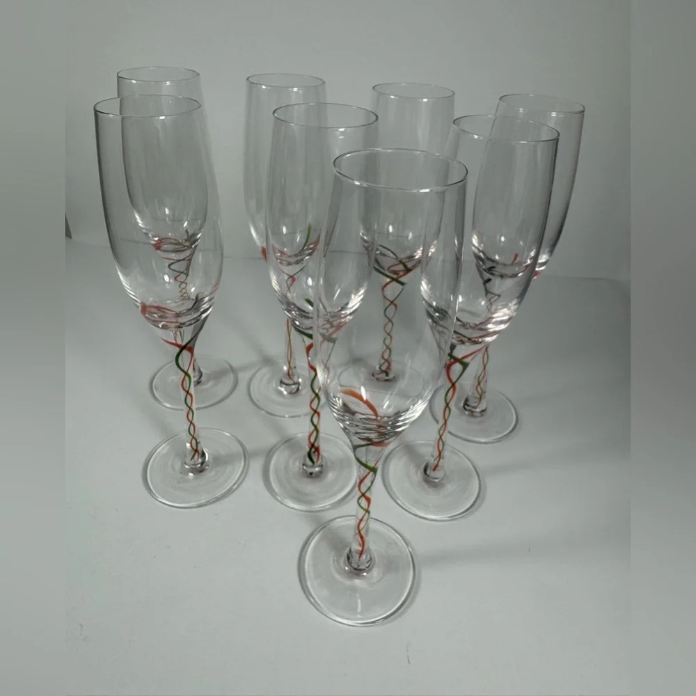 Holiday Ribbon Flute set of 8 Champagne by Lenox Crystal